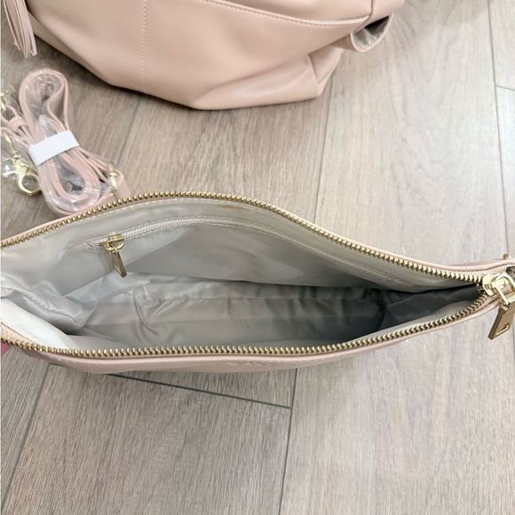 Elkie & Co Aberdeen Blush Tote Diaper Bag w/ Strap, Pouch & Pinstripe Interior - Picture 6 of 10